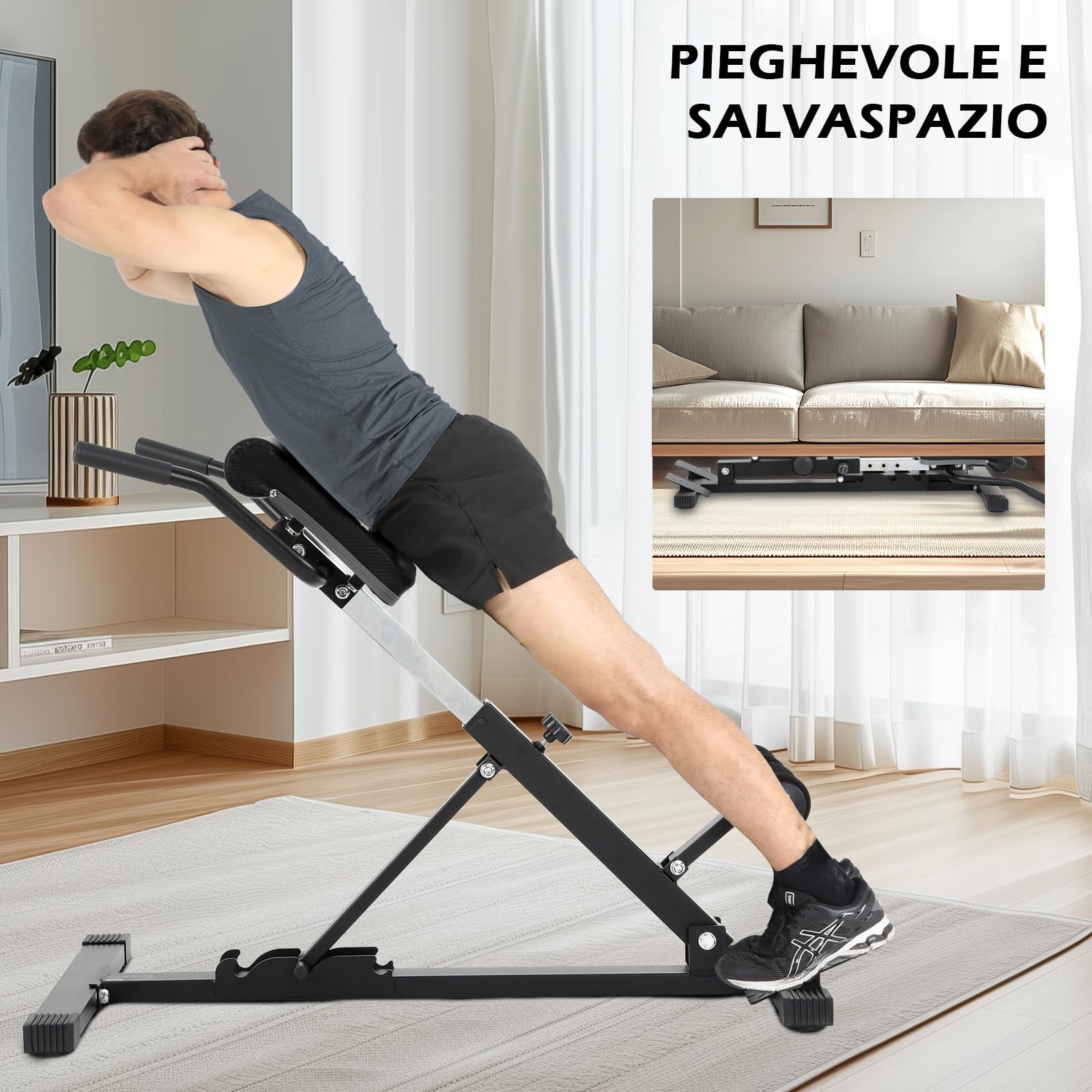 Panca Romana Multifunzione Pieghevole per Iperestensioni Addominali Schiena da Casa, Panca Pesi Regolabile Reclinabile 35°-55° per Allenamento, NV-5518