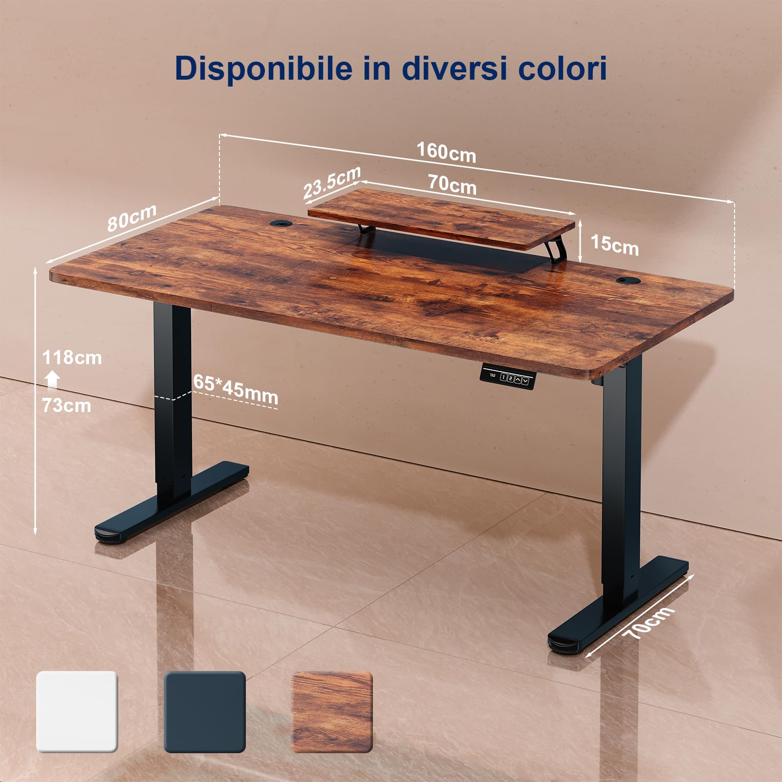 JUMMICO Scrivania regolabile in Altezza, Standing Desk, 160 x 70 cm Marrone | Scrivania da Ufficio Elettrica Regolabile con funzione di memoria, Supporto per Monitor