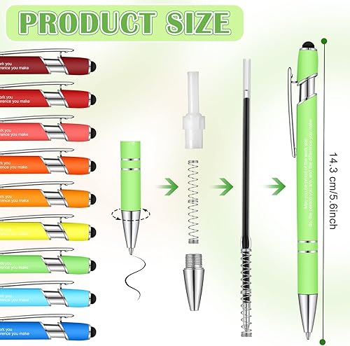 Miniatura 9 de Teling Juego de 20 bolígrafos motivacionales con punta de lápiz digital suave de 0.039 pulgadas (0.039 in) de metal de tinta negra, regalos de