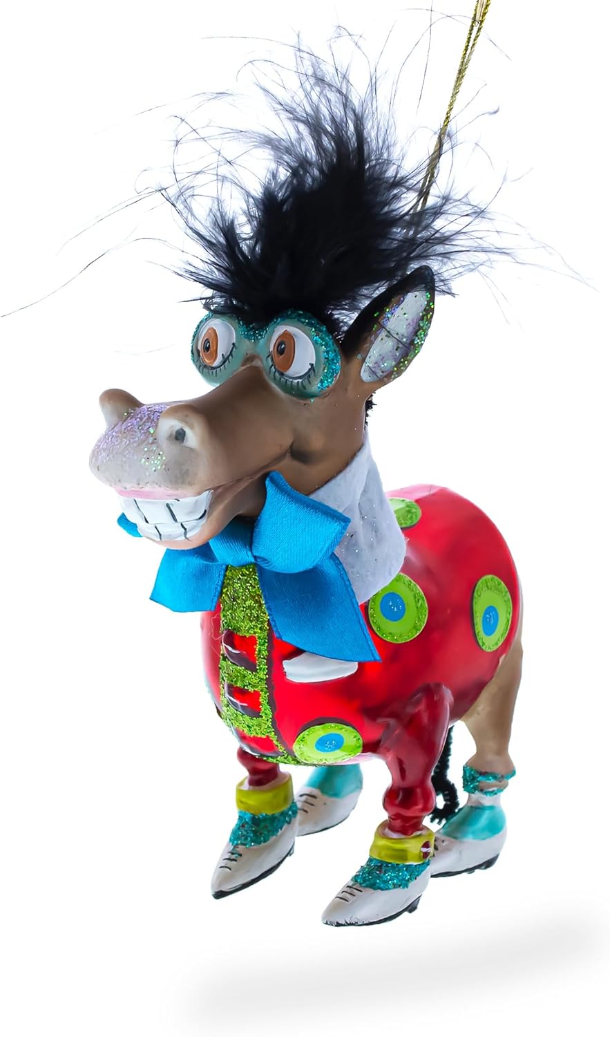 Debonair Donkey Blown Glass Christmas Ornament