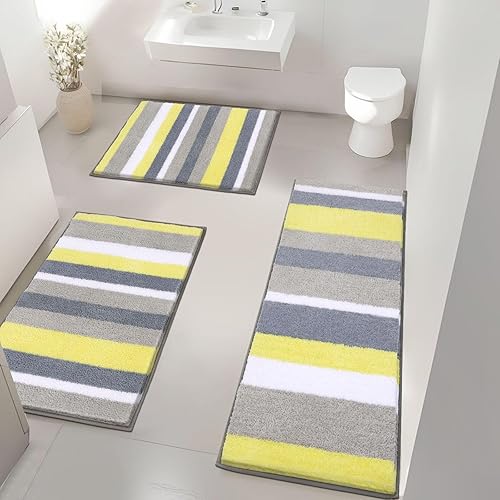 Miniatura 9 de Vaukki Juego de 2 alfombras de baño suaves de lujo, antideslizantes, lavables, de felpa, peludas, absorbentes, a rayas, para bañera, baño y ducha