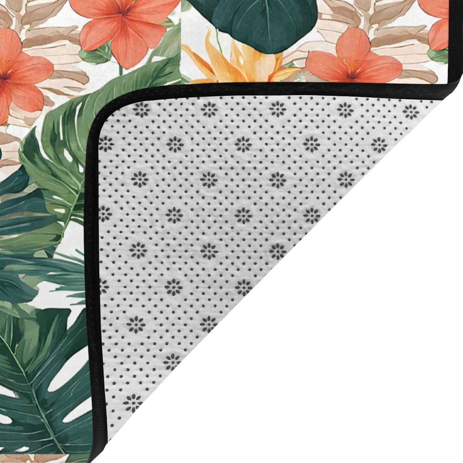 Flannel Non-Slip (Tropical Summer Hawaiian Flower Palm Leaves) Rug Pad 80×50in Soft Washable Protective for Hardwood Floors Bedroom Bathroom Living Room