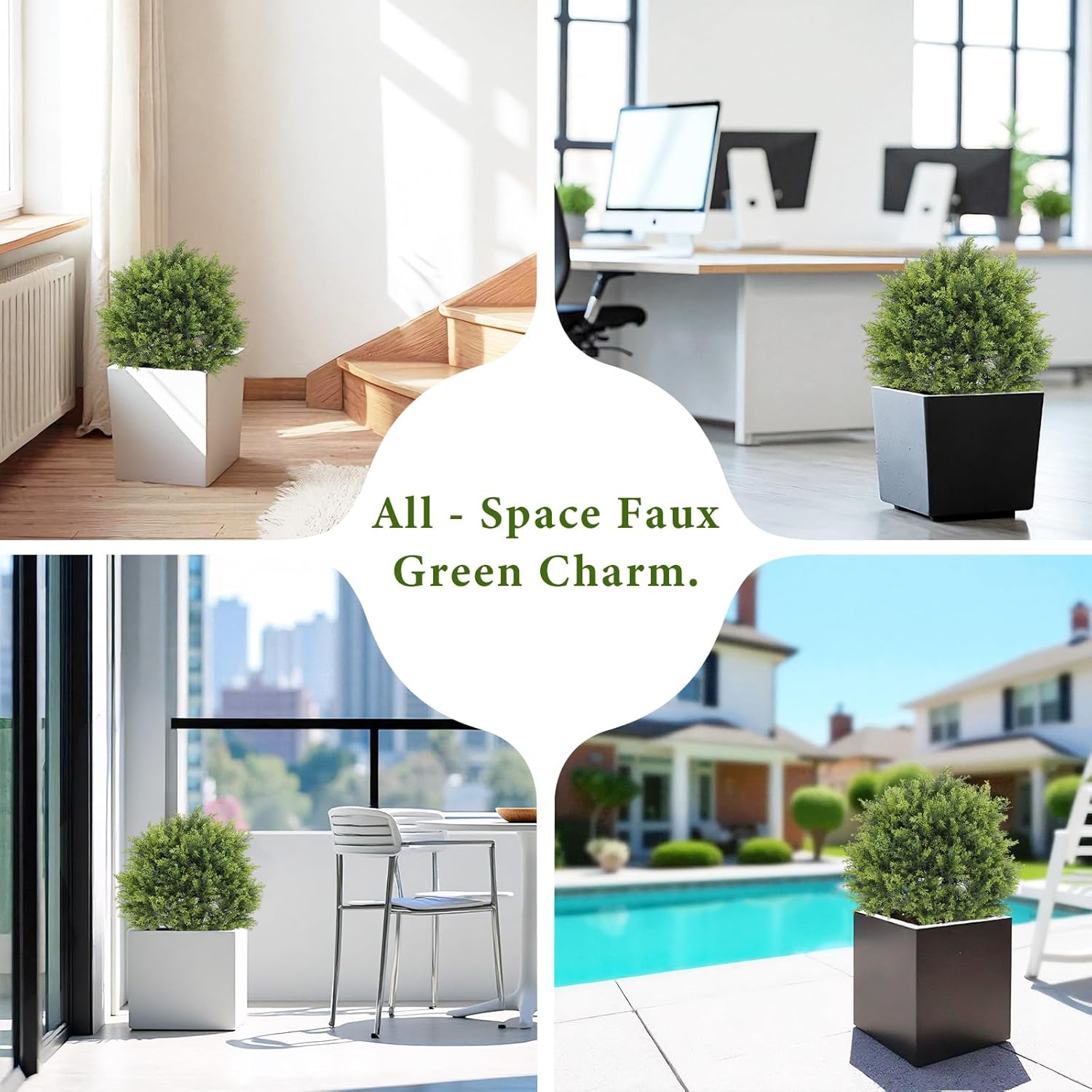 24" Topiary Trees Artificial Outdoor Set of 2, UV Resistant Cedar Fake Potted Plants, 2ft Tall Faux Bushes and Shrubs for Front Porch Patio Planter Outside Decor - Image 6