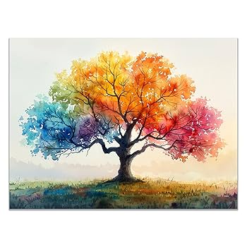 Amazon.co.jp: JOSUE 絵画 インテリア 命の木 カラフルツリー