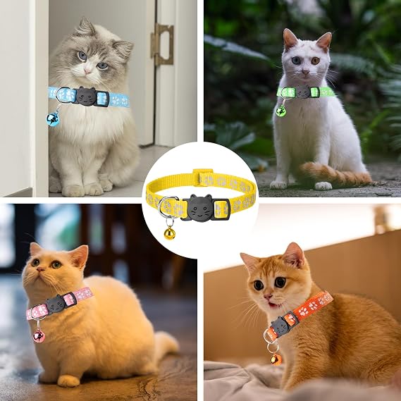 12 Pieces Adjustable Cat Collars, Colorful Collars with Bells | Quick Release Kitten Collar with 4 Pet Nameplates, Breakaway Buckle Kitten Collar for Small Dogs Cats