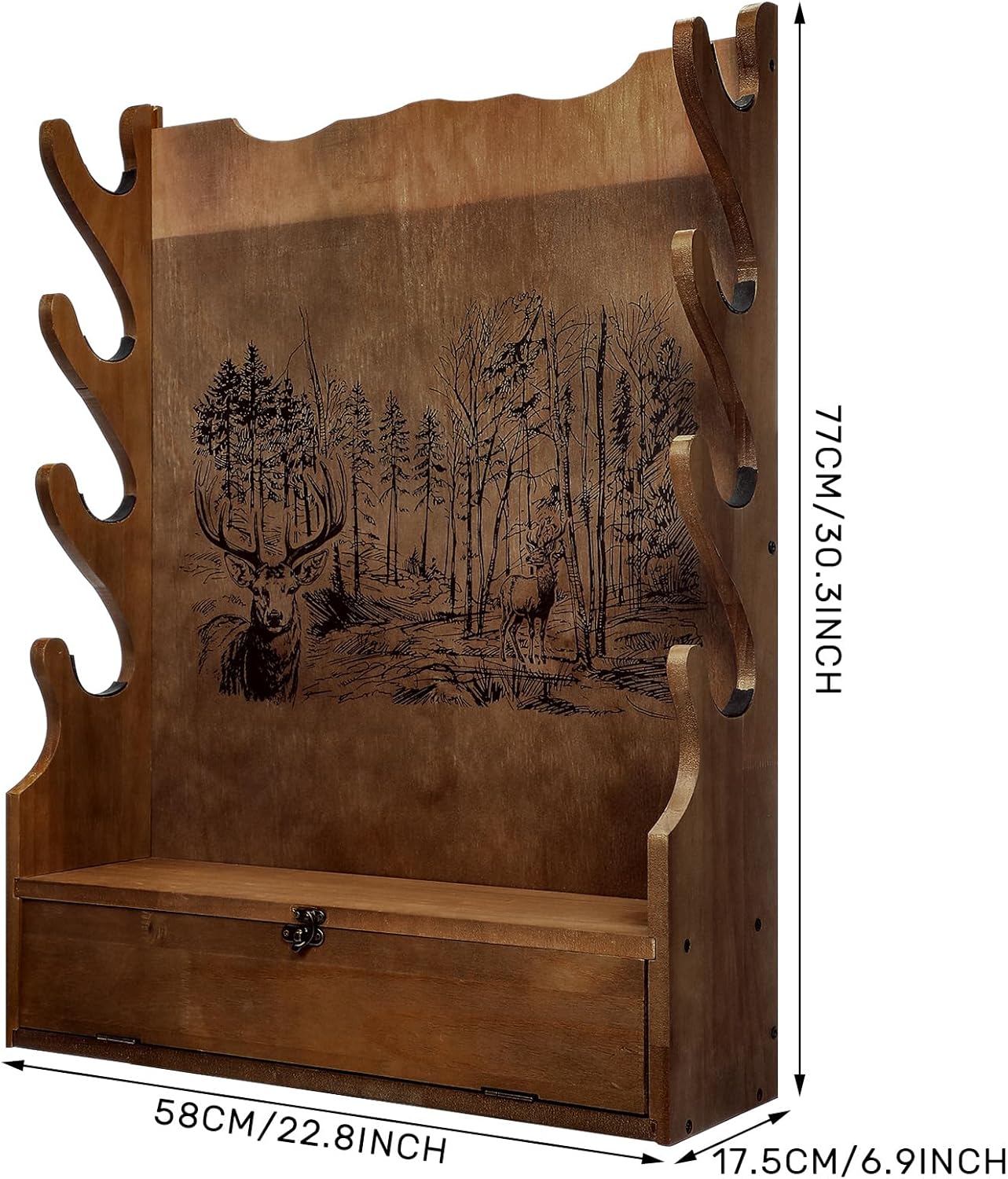 Four Gun Wooden Gun Display Rack with Cabinet Storage Compartment and Soft Pad for Rifle Accessories Shotgun Rifle Rack for Wall Mount Home Indoor Decor