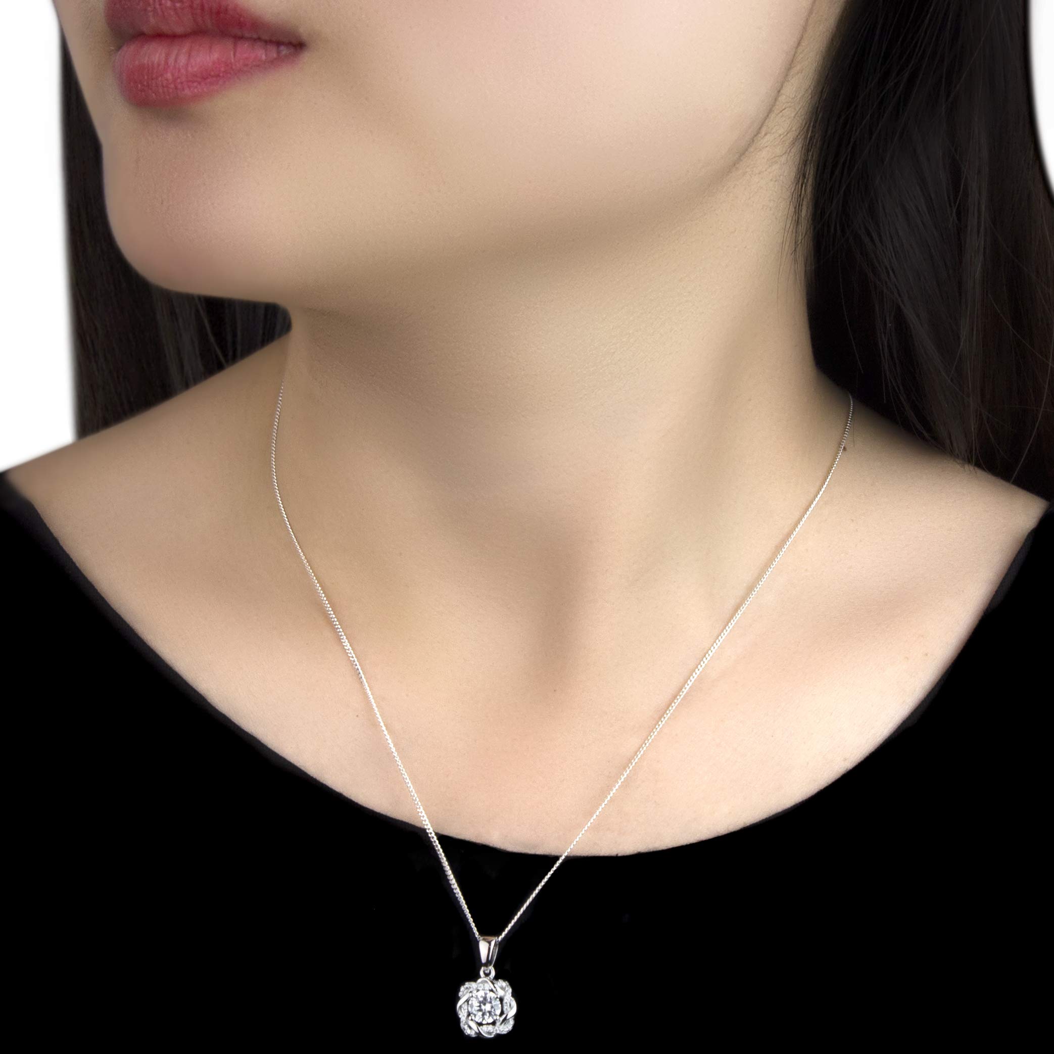 Tuscany Silver Damski srebro Sterling rodowane CZ skręcony wisiorek na łańcuszku o splocie pancerka - 46 cm / 18 cali
