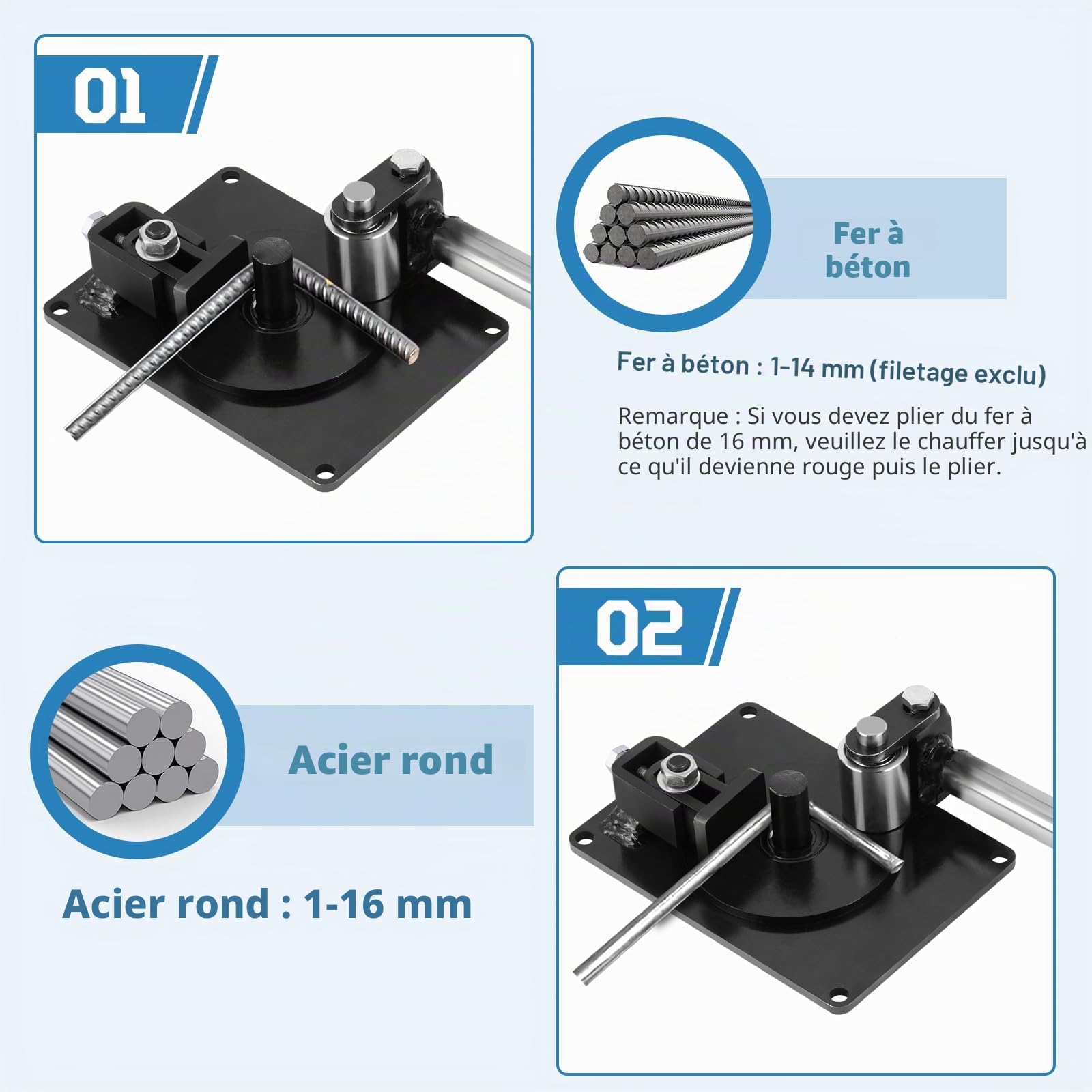 MXBAOHENG Cintreuse de barres d'armature de 1-16mm Cintreuse de barres d'armature Machine à cintrer portable pour tiges déformées de pliage de barres d'armature pour acier rond/acier renforcé/fer plat