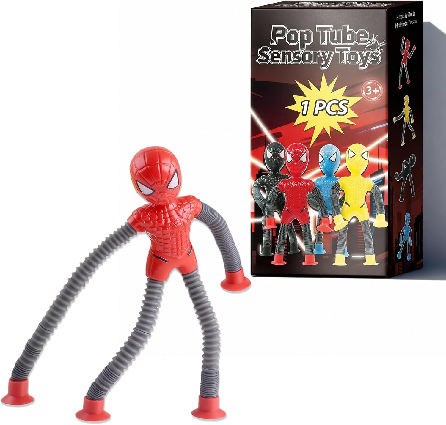 Black Web-Slinging Sensory Toy, Single Pop Tube Fidget with Suction, Travel Toys for Toddlers Kids Ages 3-9, Valentine Easter Gift for Boy