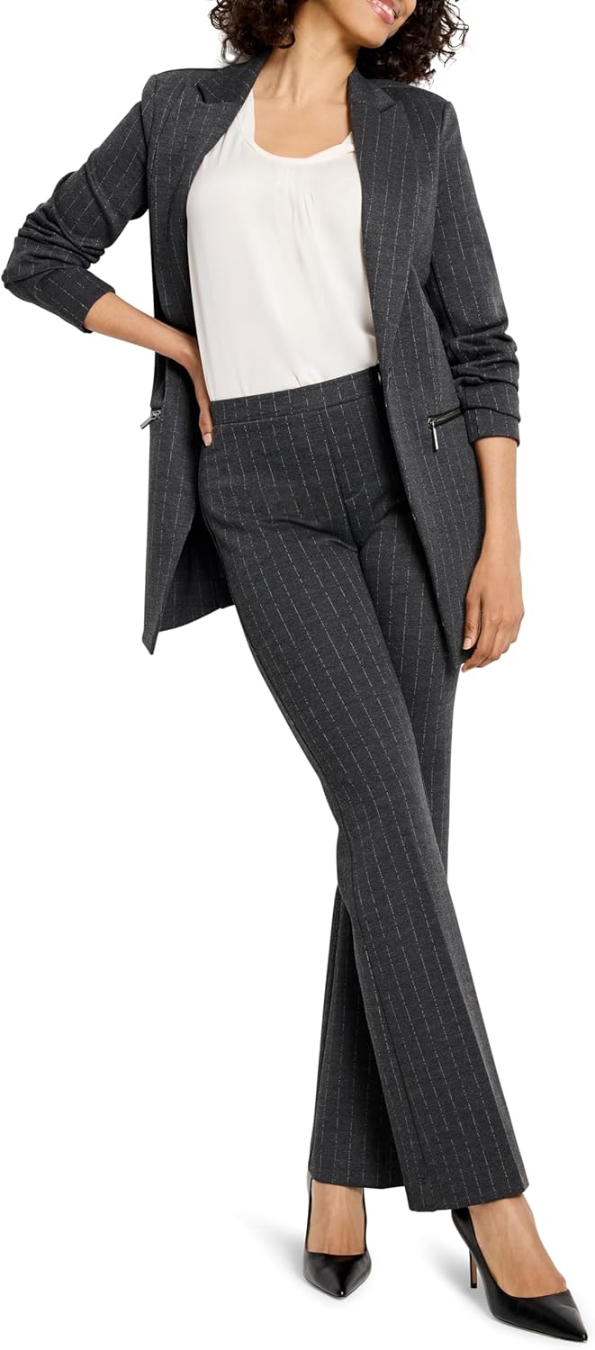 NIC+ZOE Womens Pinstripe Ponte Zip Jacket