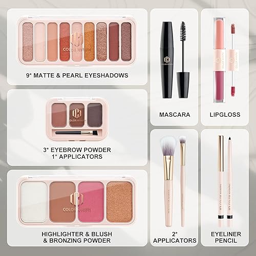 Miniatura 2 de Color Nymph Kit de maquillaje para mujer, set de regalo de maquillaje, mochila de viaje todo en uno para niñas con sombra de ojos, rímel, brillo de