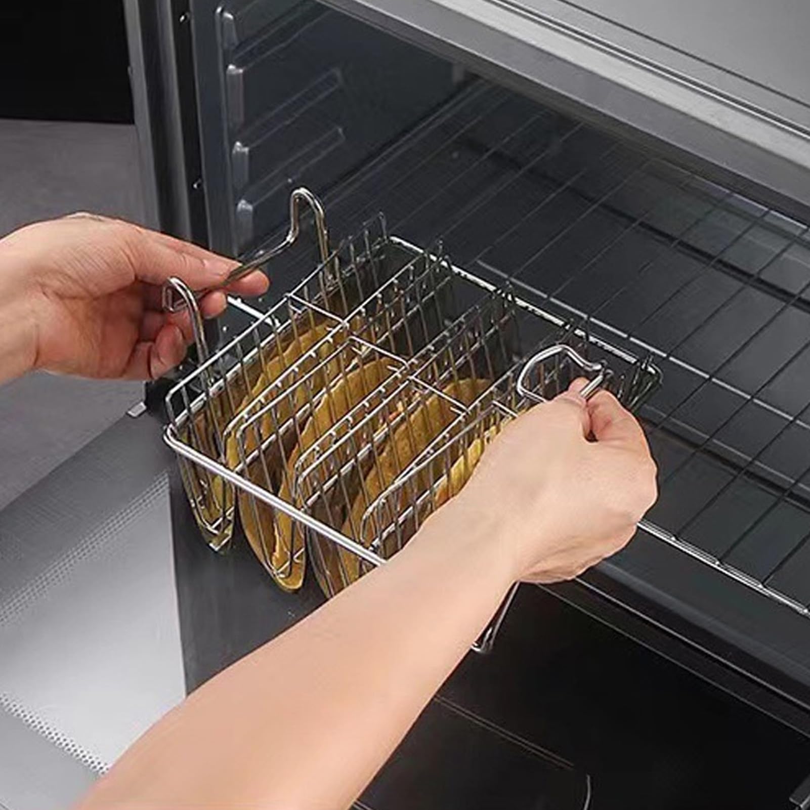 AMONIDA Cestello per Friggere Taco, Manico Rimovibile