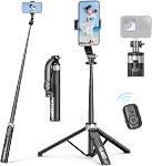 51" Selfie Stick Tripod, Extendable 4 in 1 Aluminum Phone Tripod with Wireless Remote & Detachable Phone Holder Cell Phone Tripod Stand Portable Travel Tripod Compatible with iPhone 16/15/14/Android