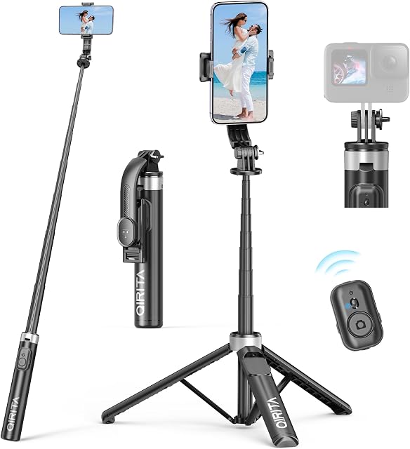 51" Selfie Stick Tripod, Extendable 4 in 1 Aluminum Phone Tripod with Wireless Remote & Detachable Phone Holder Cell Phone Tripod Stand Portable Travel Tripod Compatible with iPhone 16/15/14/Android