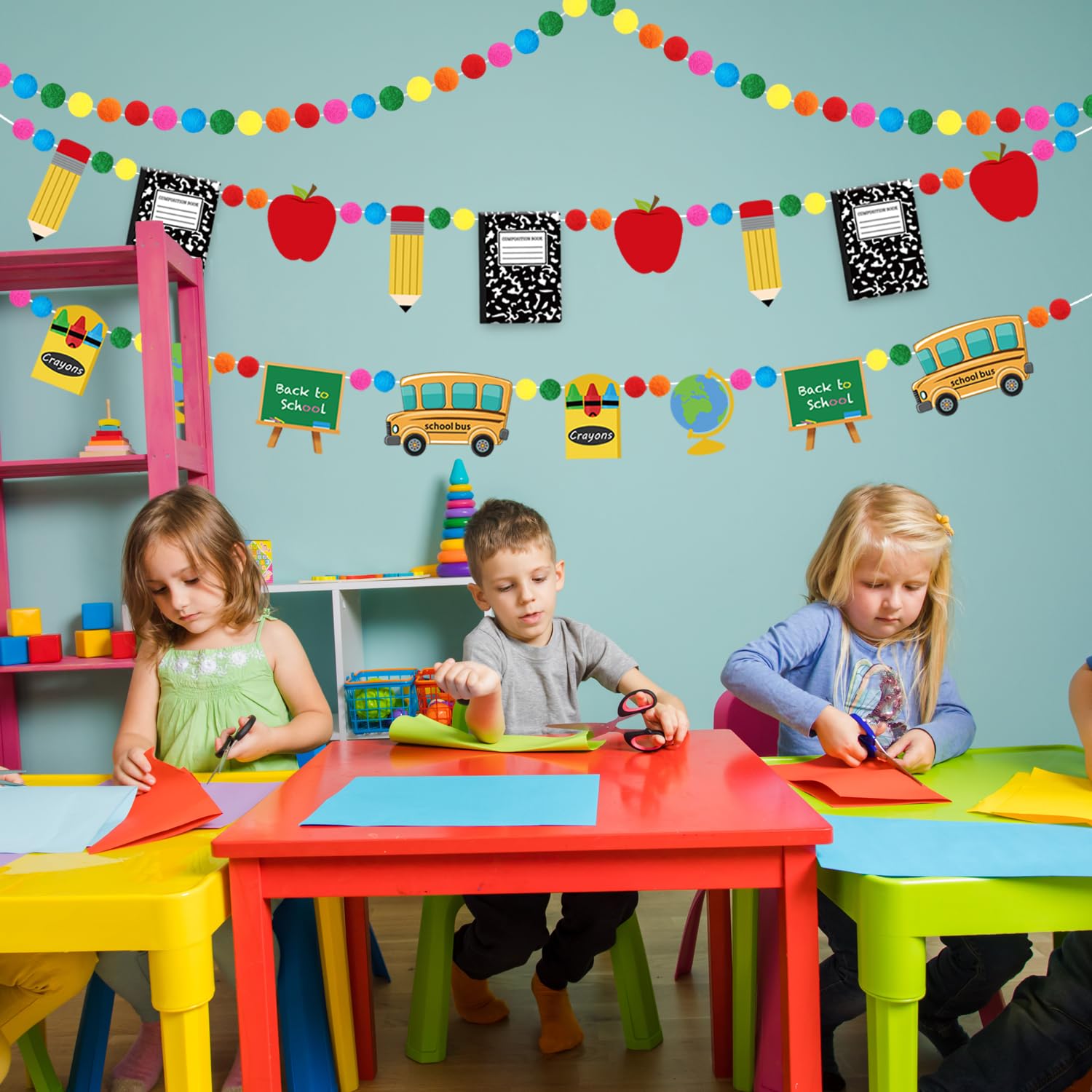Doumeny Filzbanner, Bleistift-Banner, Apfel, Notizbuch, Filzbanner, Wimpelkette, Willkommensanfang, hängende Girlande, Klassenzimmer-Dekorationen, Banner für Zuhause, Schulanfang, Partyzubehör, 3