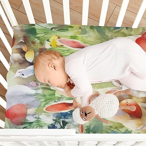 Miniatura 8 de Kigai Fitted Crib Sheet for Boys Girls,Funny Bunny Jersey Knit Baby Sheet for Standard Crib and Toddler Bed Mattresses, Cozy Soft Breathable, 28 x