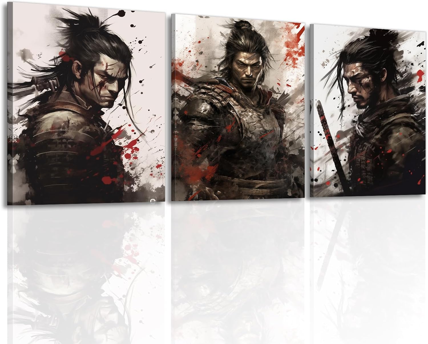 GLOKAKA Samurai Wall Art 3 Pcs Japanese Warrior Pictures Print Oriental Landscape Art for Man Cave Living Room Home Office Decor(Artwork-3,11"x14"x3pcs)