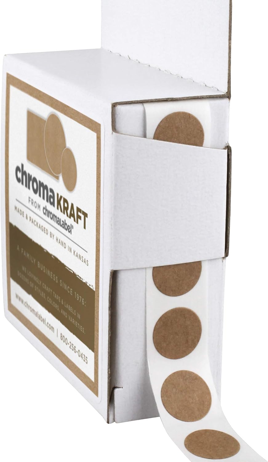 ChromaLabel Round Label Permanent Kraft Dot Stickers, 1000/Dispenser Box, 0.50 inch