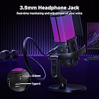 Vista 7 de UGREEN Micrófono USB para juegos para transmisión y chat de voz, micrófono de condensador de 24 bits/96 kHz con silencio rápido, monitoreo