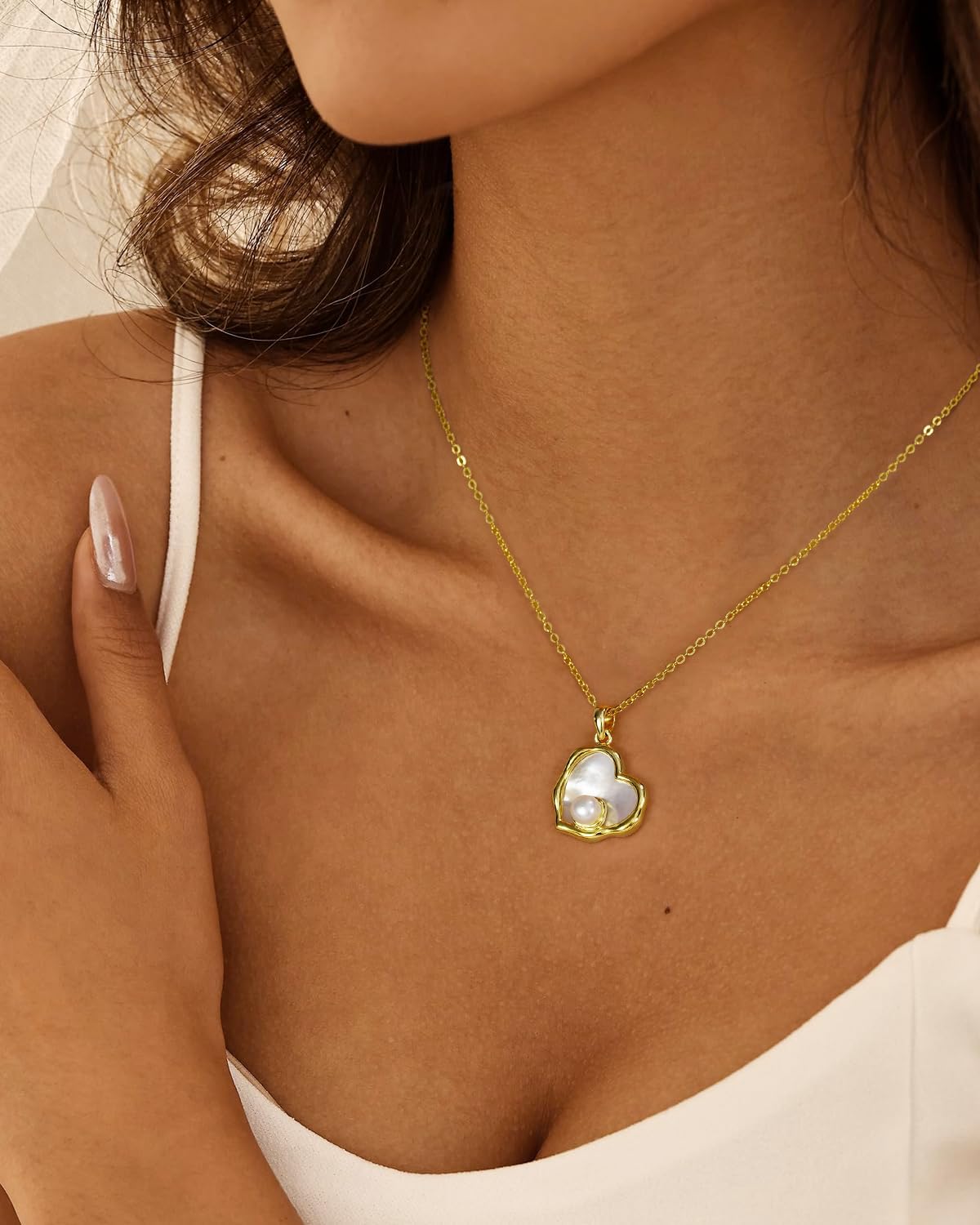 Language of Love Collection: S925 Sterling Silver Gold Plated Necklace for Women, Dainty Heart Pearl Lock Spinner Pendant Non Tarnish Meaningful Anniversary Birthday Gift for Her Wife Girlfriend Mom