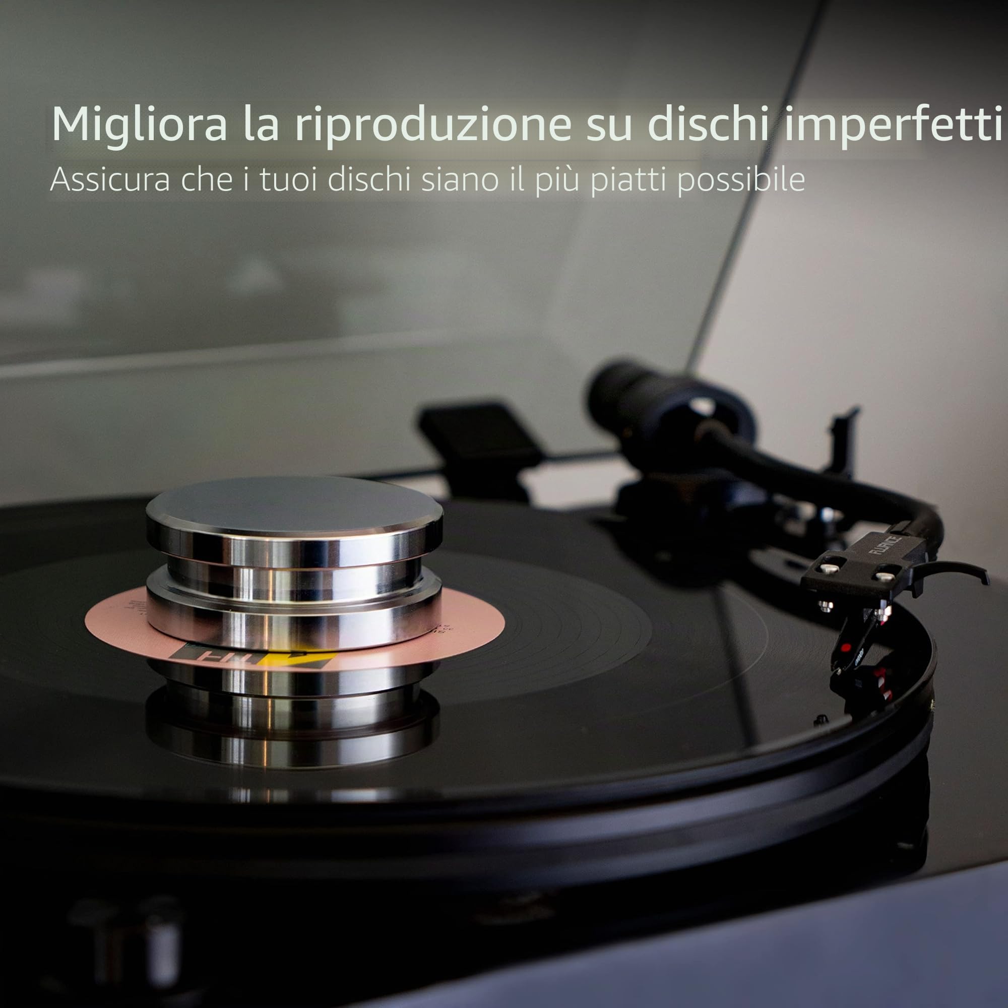Fluance HiFi Peso per Vinili – Stabilizzatore da 760 g in acciaio argentato con base in velluto, Argento (RW02)