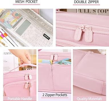 Pencil Case Large Capacity Pencil Cases for Students Kids Girls Boys, Portable Double Zipper Pink Pencil Pouch Organizer Bag School Office Aesthetic Supplies for Secondary School Teens Adults Women