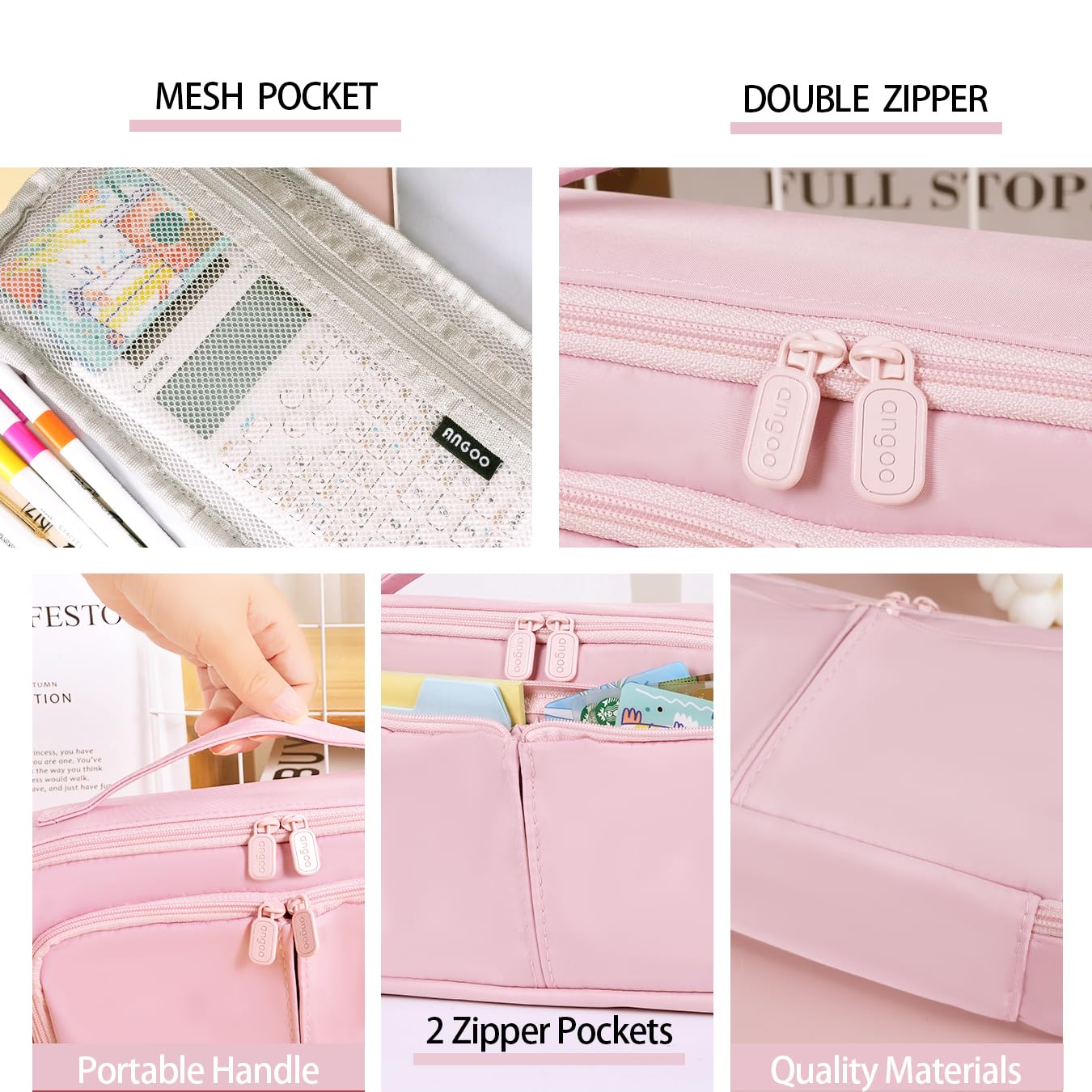 Pencil Case Large Capacity Pencil Cases for Students Kids Girls Boys Portable Double Zipper Pink Pencil Pouch Organizer Bag School Office Aesthetic Supplies for Secondary School Teens Adults Women - Image 4