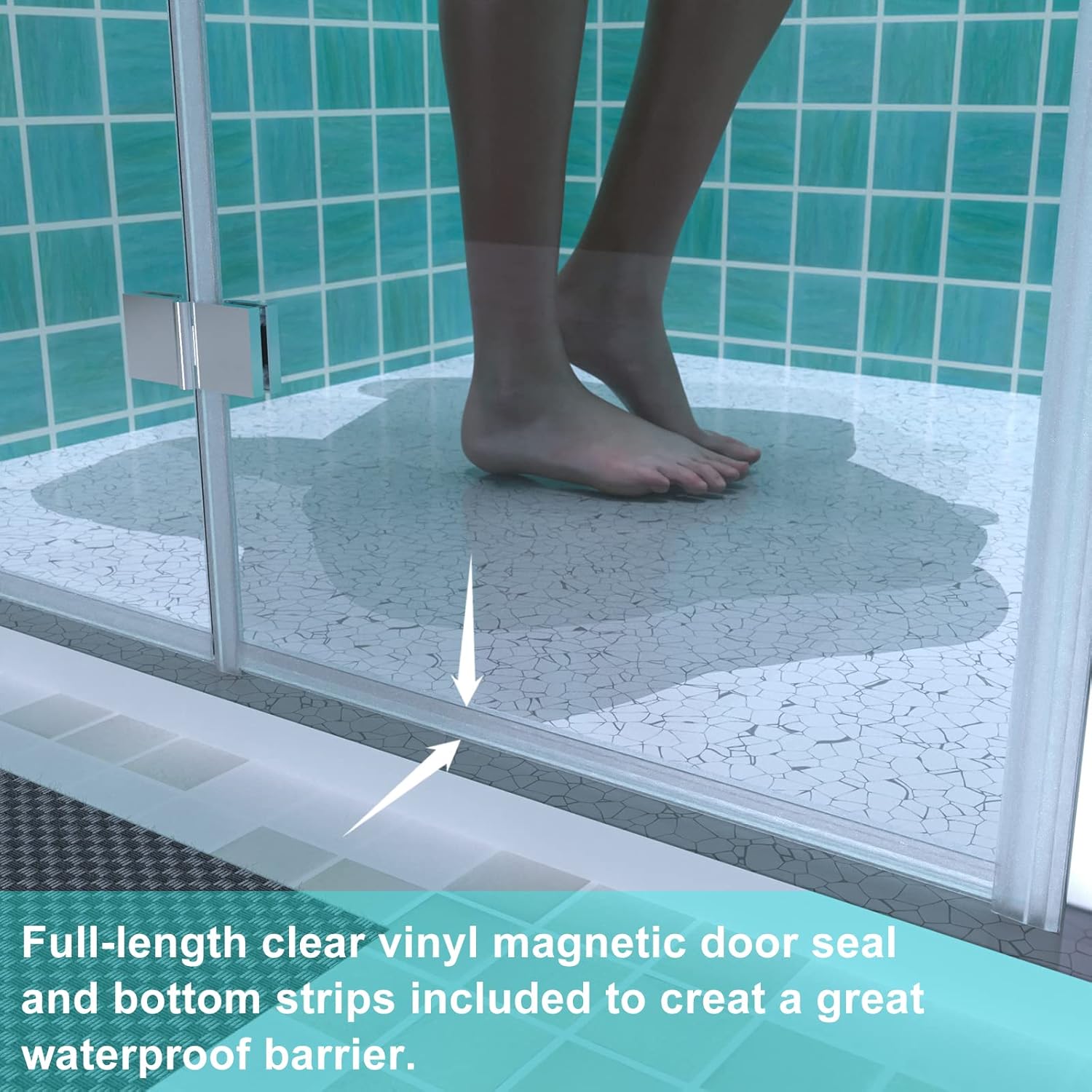 Close-up of the full-length clear vinyl magnetic door seal and bottom strips