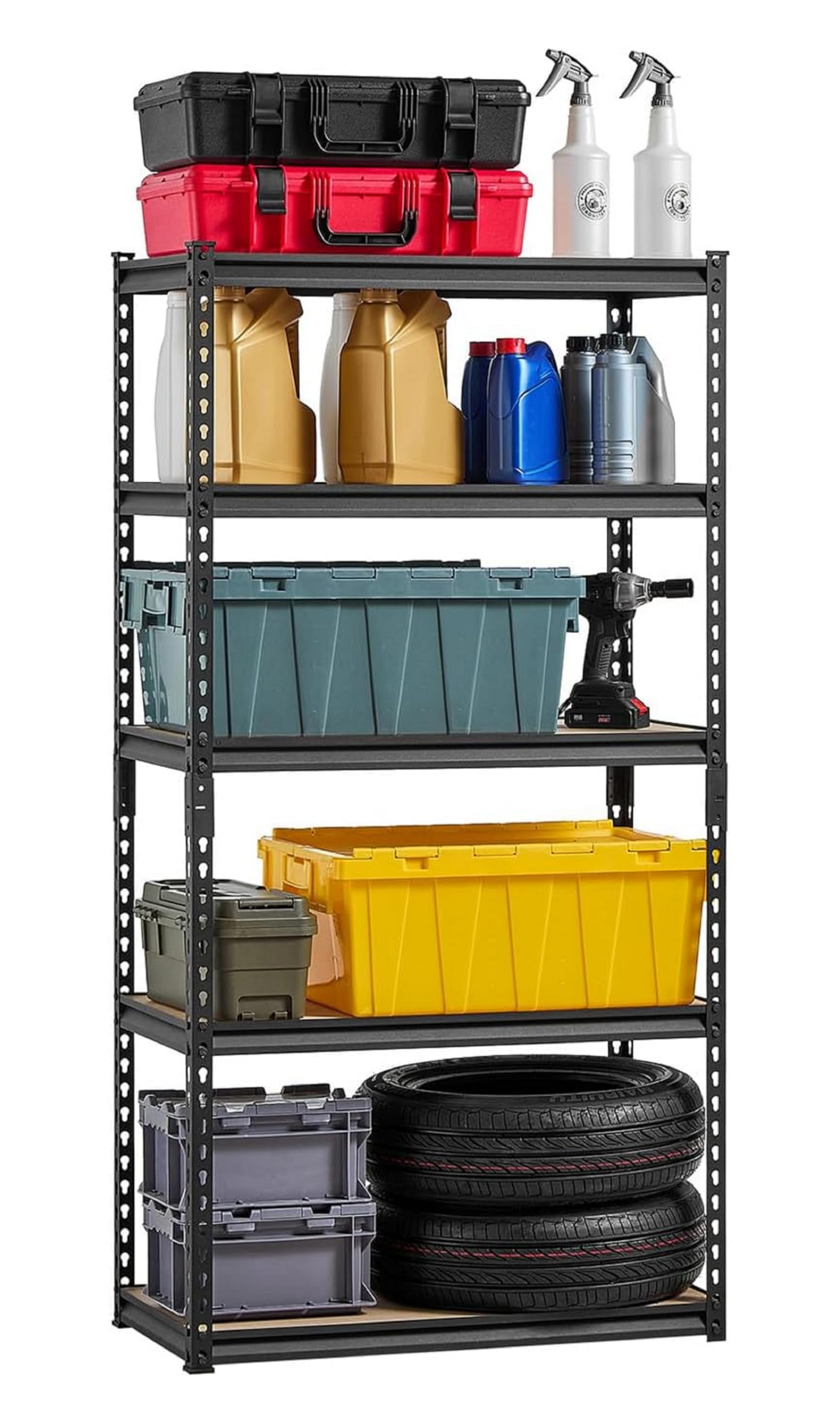 Black Adjustable 5-Shelf Metal Shelving Unit Storage Utility Rack Garage Shelves Display Rack Steel Bootless Rivet Rack,63 in Height 1-Pack (Black, (5 - Section ) 5'[H] X 2'[L] X 1'[D])-picture-32