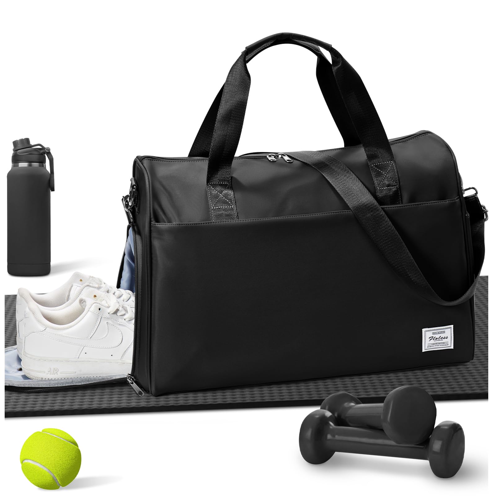 Gym Bag Womens,Travel Duffel Carry on Bag Sport Tote Bag Weekend Overnight Bag, K1-Black, 49*24*33 cm / 19.3*9.4*13.0 inches, Gym Bag