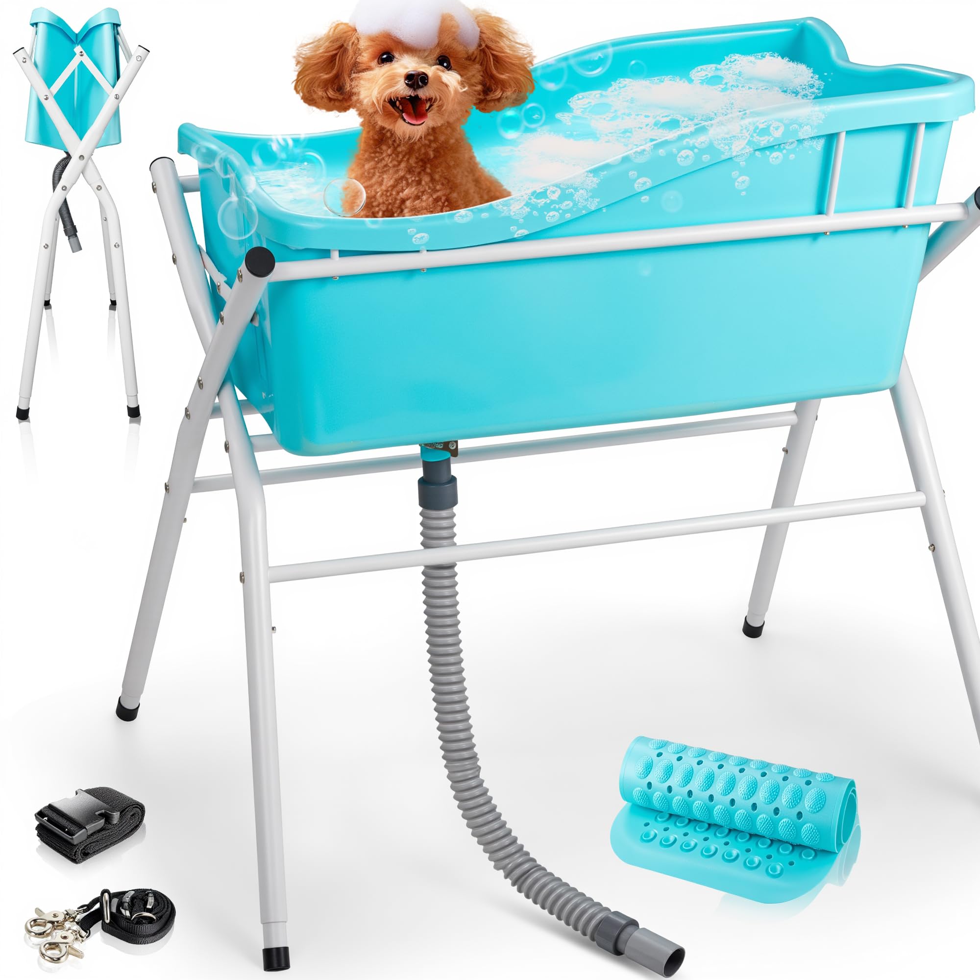 dog bath tub, portable dog washing bathing station, 3 levels elevated foldable dog bath for shower and grooming, collapsible shower bathtub pet tub for small and medium size dogs