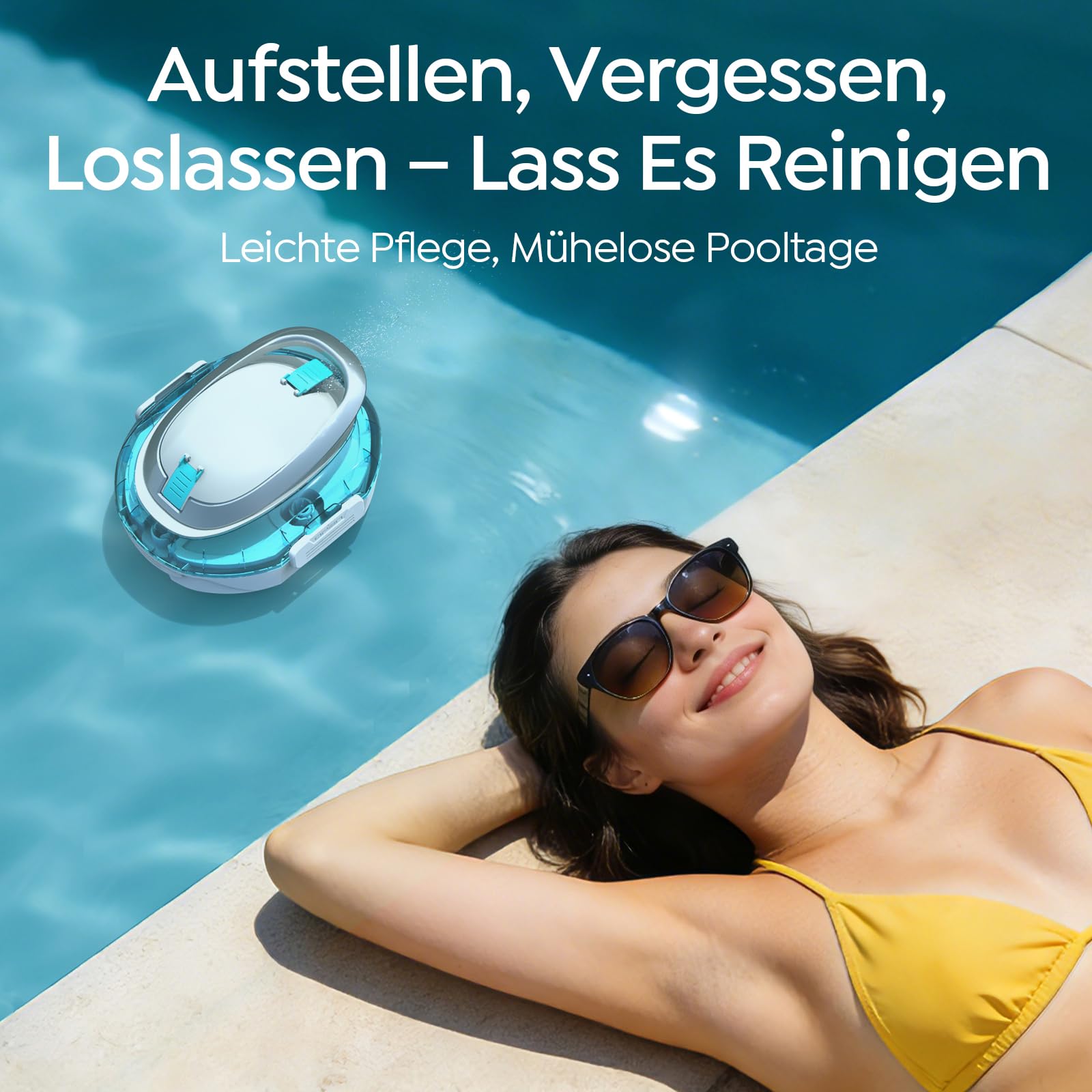 S2 Poolroboter, Kabelloser Poolsauger Akku, Doppelfiltersystem, 90 Min Laufzeit + 2,5H Schnellladung, Selbsteinpark Poolreiniger für Flachbodenpools bis 80 m²,Dual Motoren,Perlweißblau