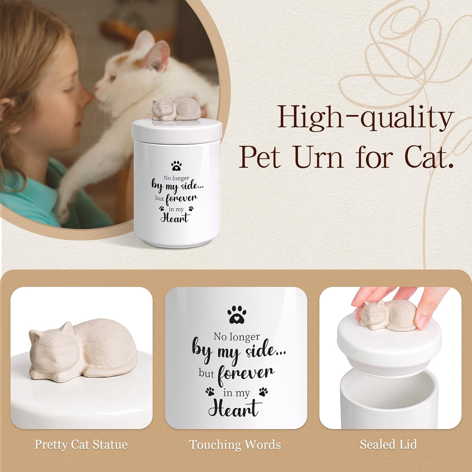 Cat Urns for Ashes, Ceramic, White, Decorative Urn for Ashes for Cat, Up to 45lbs, Pet Memorial - Image 4