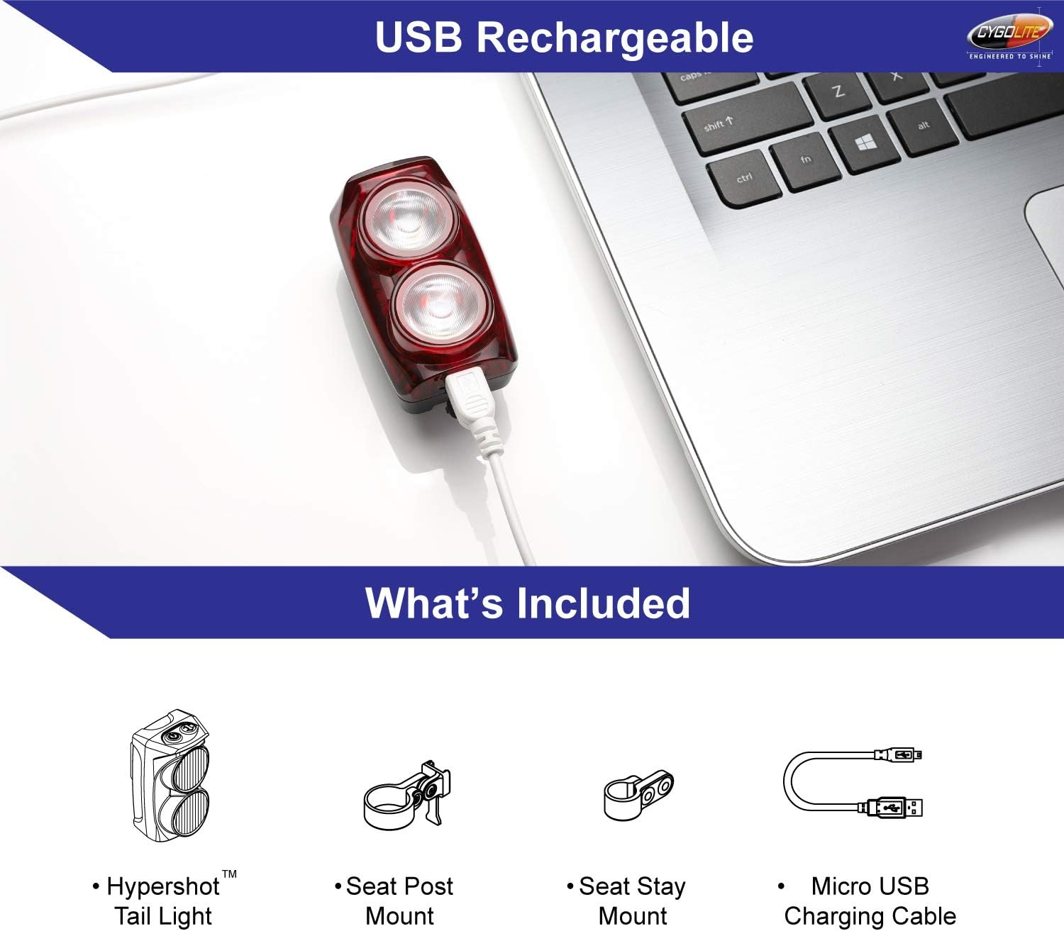 Cygolite Hypershot – 250 Lumen Bike Tail Light– 7 Night & Daytime Modes–User Adjustable Flash Speeds- Compact & Durable–IP64 Water Resistant–Secured Hard Mount–USB Rechargeable–Great for Busy Streets : Sports & Outdoors