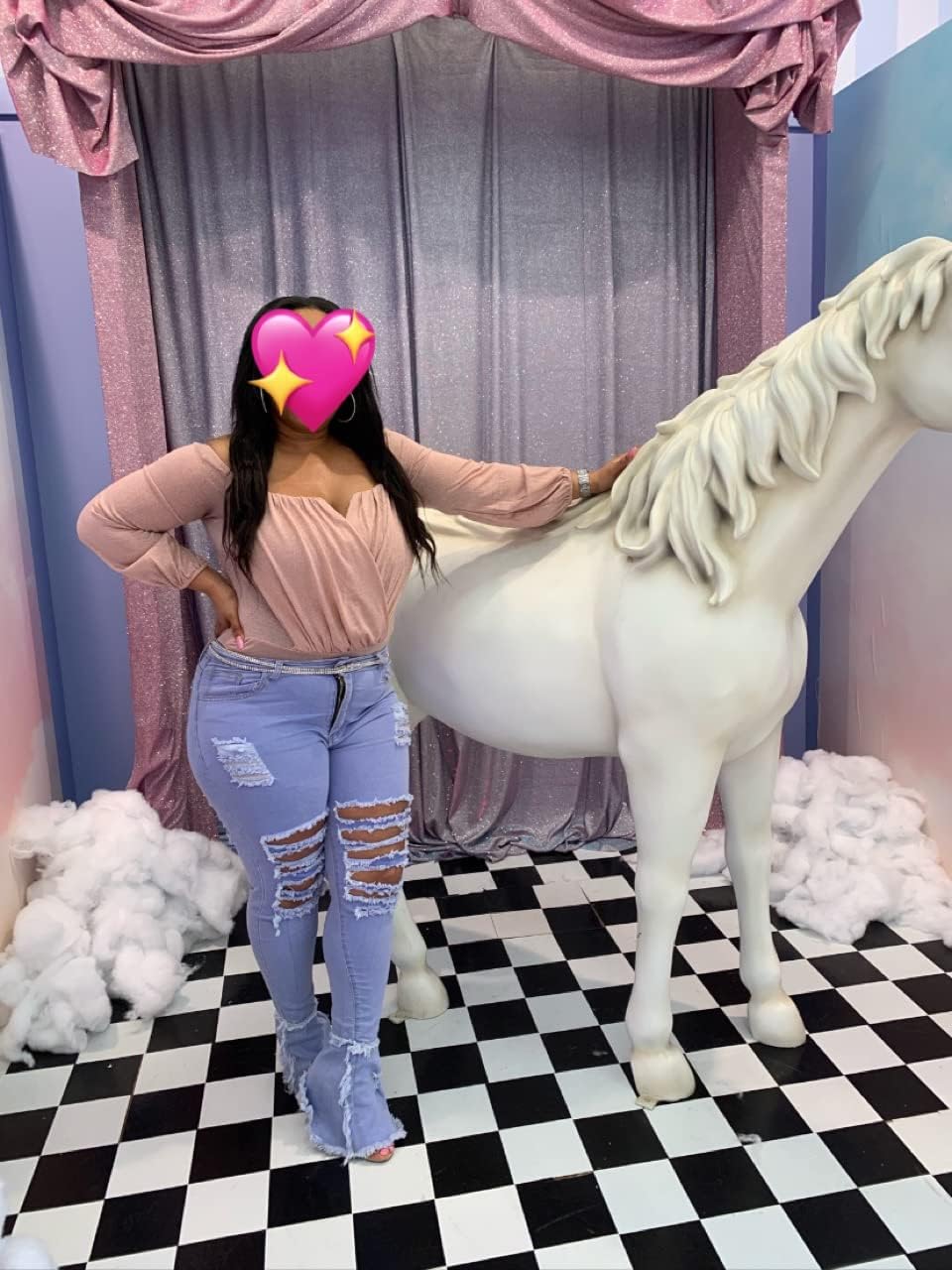 BestGirl Women's Bell Bottom Jeans Destoryed Ripped Flare Jeans Elastic Waist Raw Hem Denim Pants - Image 5