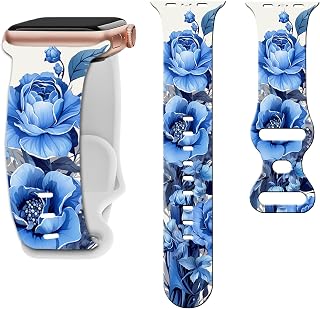 Floral watch Bands Compatible with Apple Watch Band for women 44mm 40mm 38mm 41mm 45mm 49mm 42mm, Silicone Cute Flower Pattern Sport Strap for iWatch Bands Series Ultra 2 SE 11 10 9 8 7 6 5 4 3 2 1