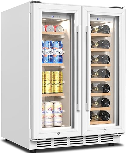 Miniatura 10 de Refrigerador de vino y bebidas, enfriador de bebidas de 24 pulgadas, doble zona con puerta de vidrio, refrigerador de bebidas debajo del mostrador