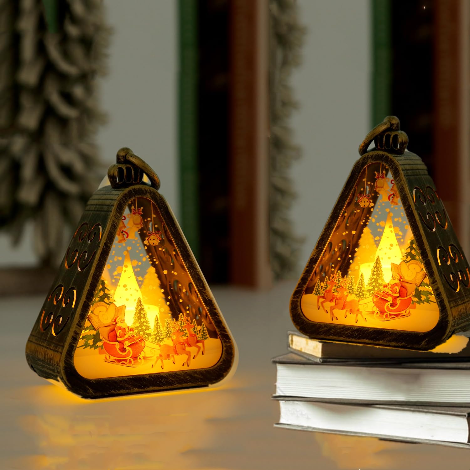 HFHungkeong Hanging Decorative Table Lamp Vintage Small Night Lights for Christmas Tree Fireplace Indoor Outdoor Window Decorations Xmas Home Bedroom Bedside Desktop Nightstand Decoration,2Pcs/Pack