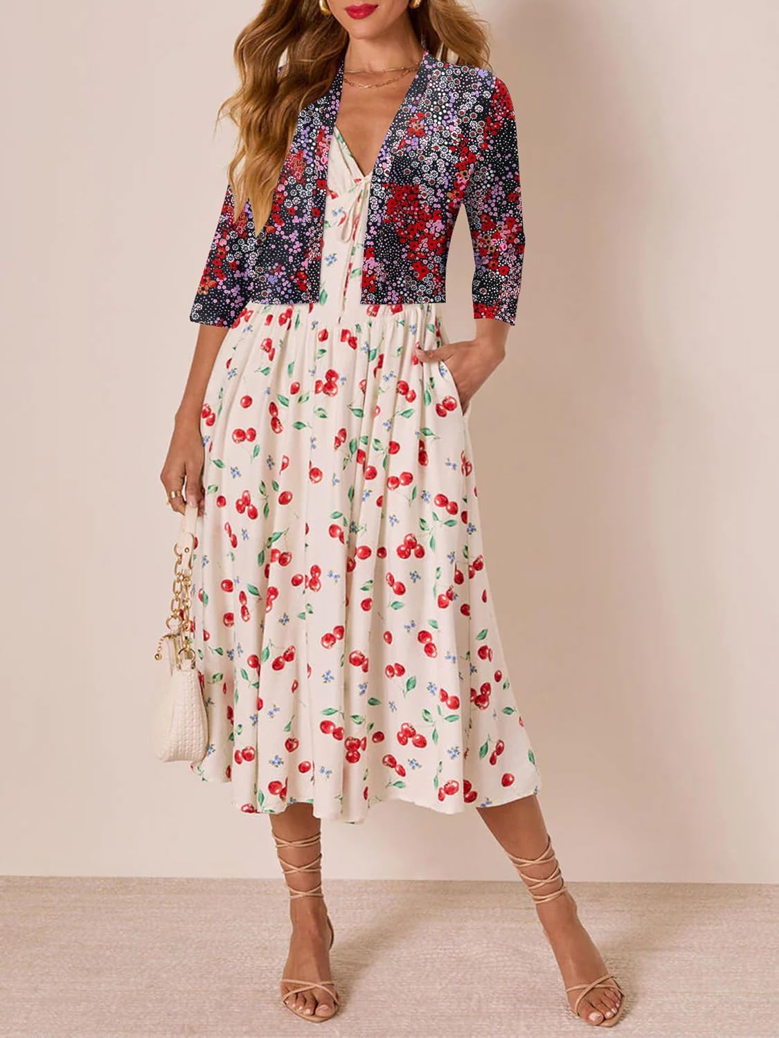 CRAZY GRID Women's Summer Lightweight Cardigan 3/4 Sleeve Shrugs Knit Bolero Open Front Cropped Cardigan for Women S-XXL - Image 3