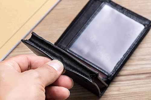 Miniatura 4 de Cartera de piel para hombre, con bloqueo RFID, plegable, gran capacidad, 17 ranuras para tarjetas, carteras seguras para hombres