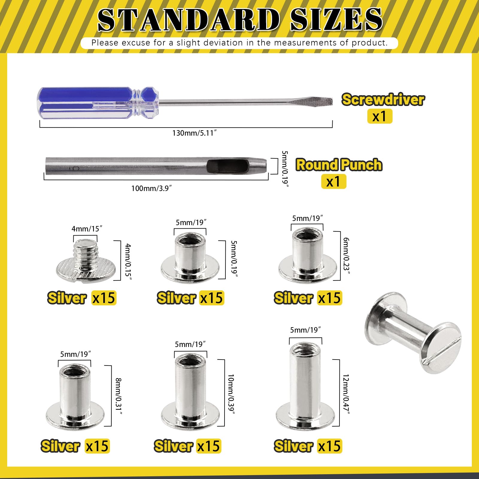 Mardatt 152Pcs 5 Sizes Chicago Screws with Punch and Screwdriver - Image 2