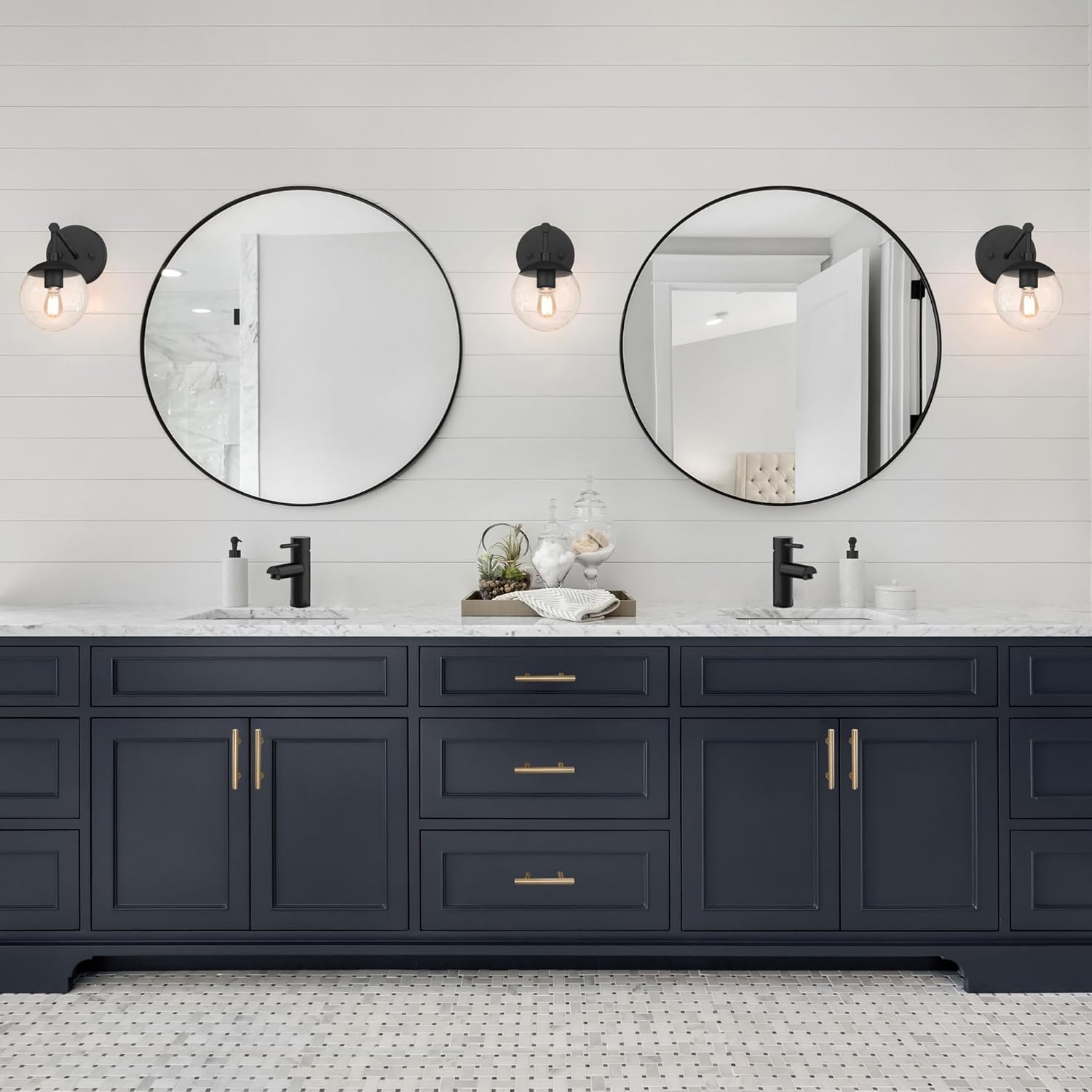 Design House Kenna Round Wall Accent Mirror – 28-Inch, Modern Metal Framed – Living Room, Bedroom, Bathroom Vanity Mirror – Black, 587196