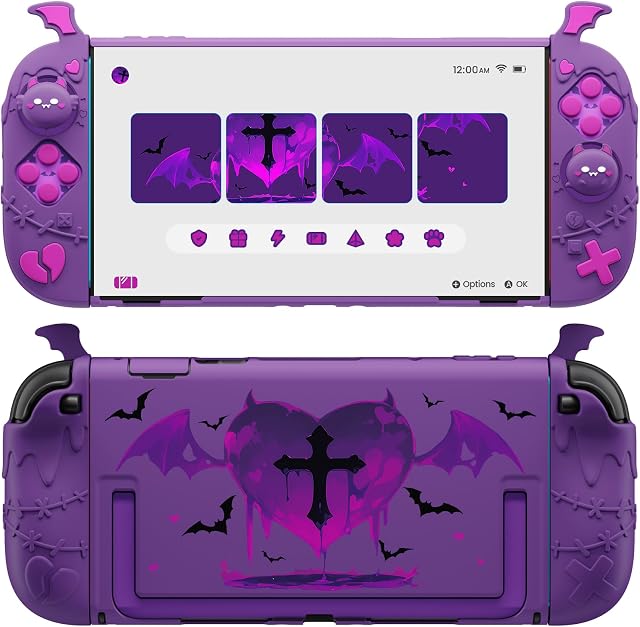 PlayVital Boîtier de protection pour commutateur Nintendo 2, Kawaii Gothique Imp Series Poignées en silicone + Shell de cas dur à charge pour commutateur 2 avec poignées de pouce & Sticker, housse de protection antichoc - violet