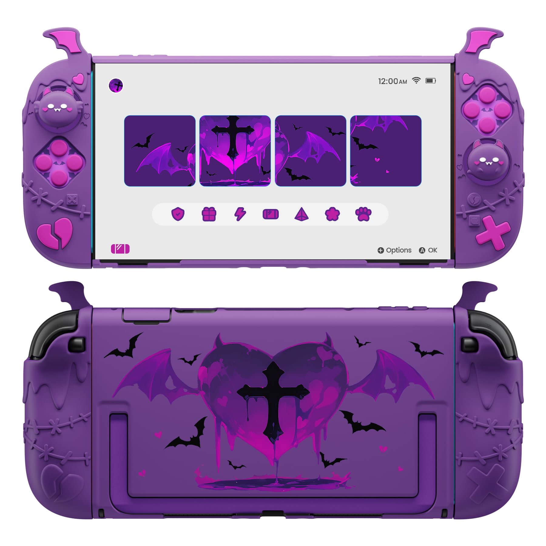 playvital Coque pour Nintendo Switch 2,Grip en Silicone pour Joycon & Coque Arrière Rigide PC Dockable & Capuchon Joystick & Autocollants,Accessoires pour Switch 2–Violet, Série Gothic Imp - 2