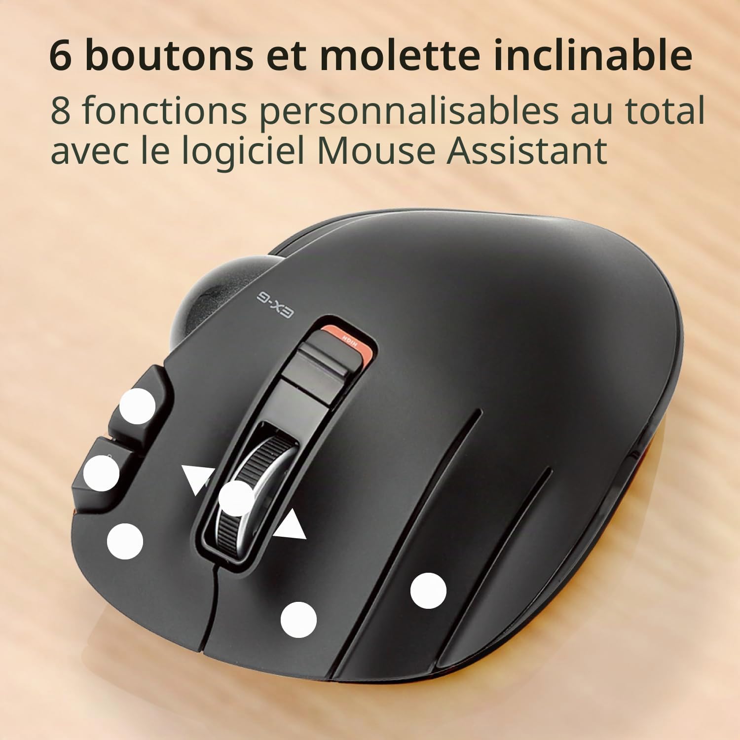 ELECOM-Japan Brand- Wireless Trackball Mouse for Left Hand, Thumb Operated Model, Ergonomic Grip, Tilt Function, 6 Buttons, Black/M-XT4DRBK