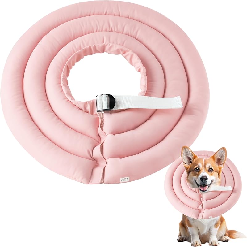 Colar de Recuperação para Cães GQIRIL, Cone Macio e Impermeável Ajustável Rosa, Tamanho L