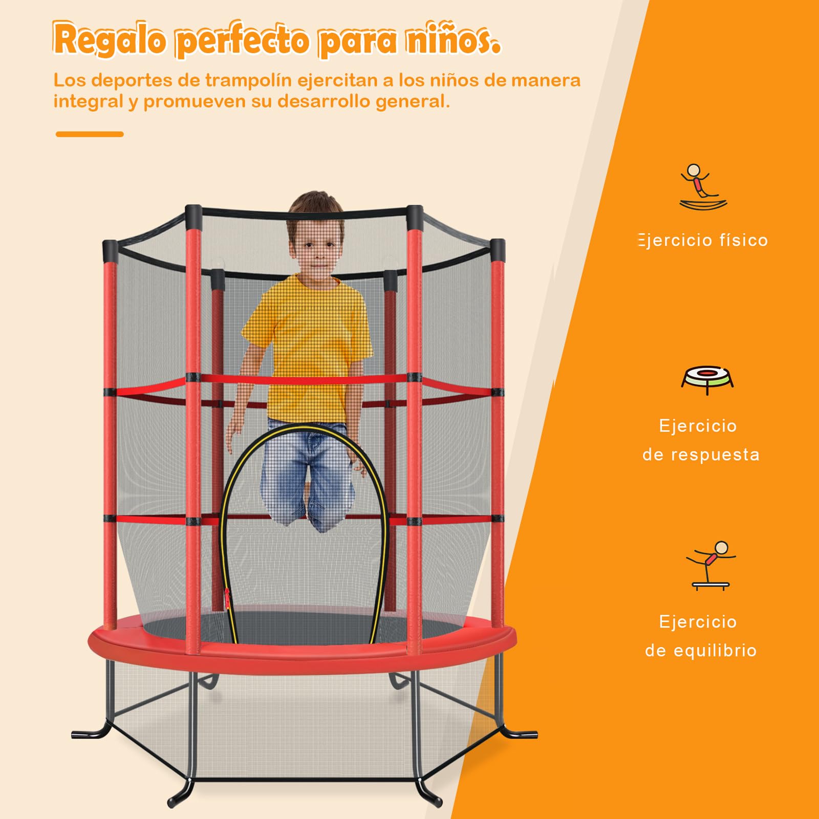 COSTWAY Cama Elastica Infantil Ø 165cm, Trampolines con Red de Seguridad y Almohadilla para Muelles para Niños de 3-6 Años, de Interior/Exterior, Carga estática 135kg