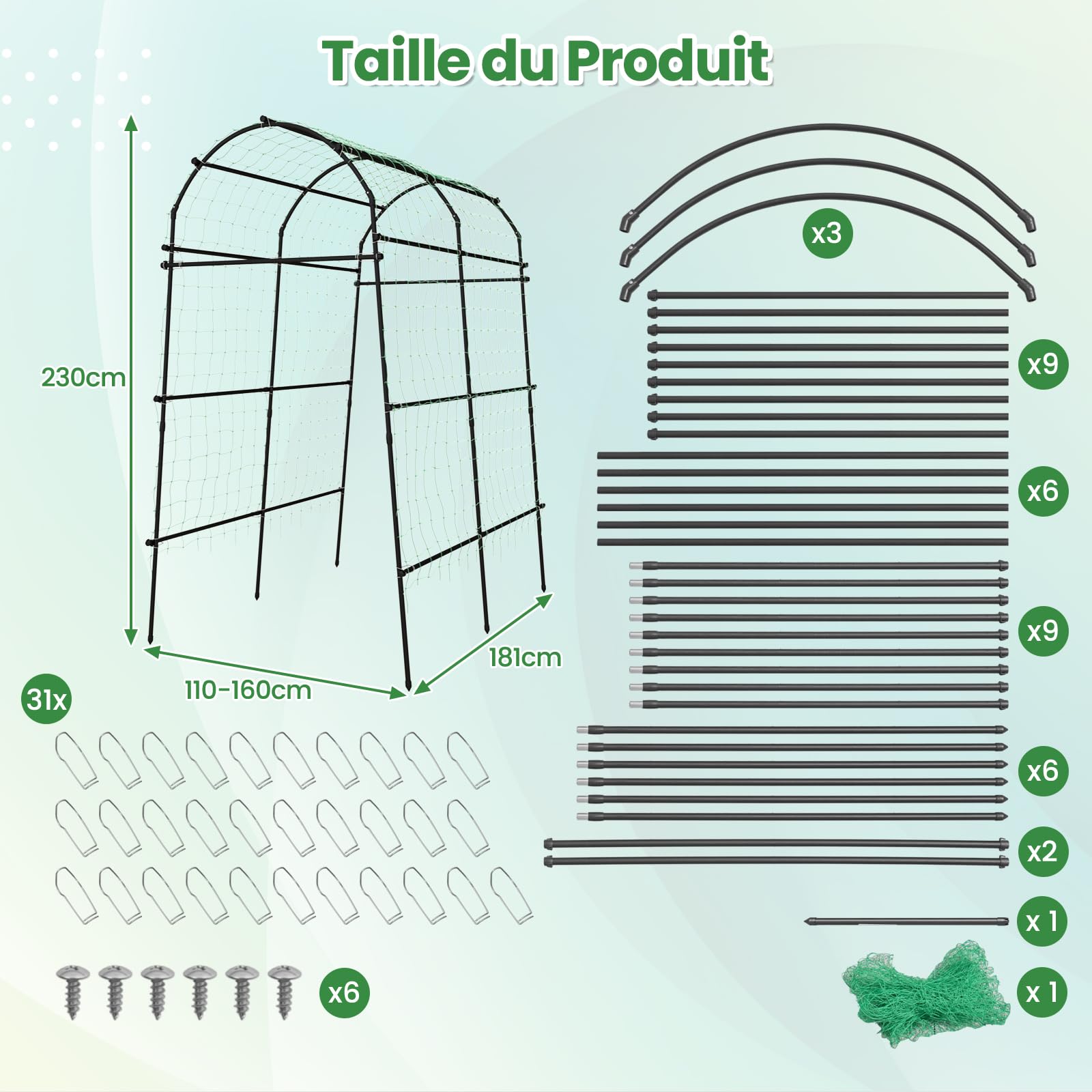 COSTWAY Arche de Jardin en Métal 230CM pour Plantes Grimpantes, Treillis pour Concombres Revêtu PE pour Vignes/Légumes/Fleurs, Décoration pour Commémoration Fête d'anniversaire, Noir