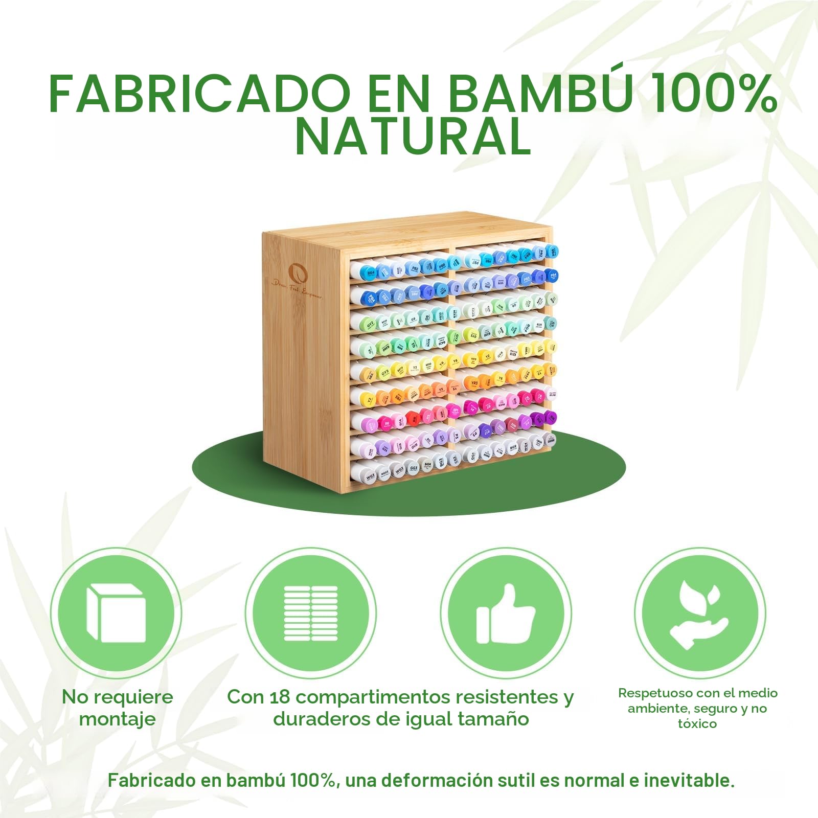 Ohuhu Organizador de lápices de bambú, almacenamiento de escritorio de madera para 126 rotuladores, lápices, pinceles artísticos, organizador estacionario, soporte para lápices con 18 compartimentos