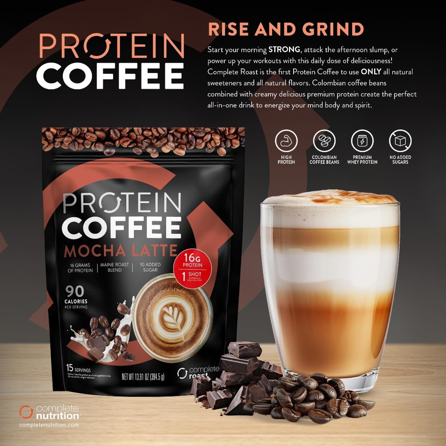 Complete Roast- Mocha Latte- Gourmet Protein Coffee- Maine Roast Blend